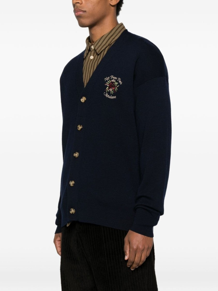 Drôle De Monsieur Dark Navy Merino Wool Cardigan