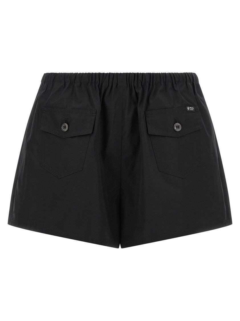 Prada Tailored Poplin Shorts With Elastic Waistband And Flap Pockets