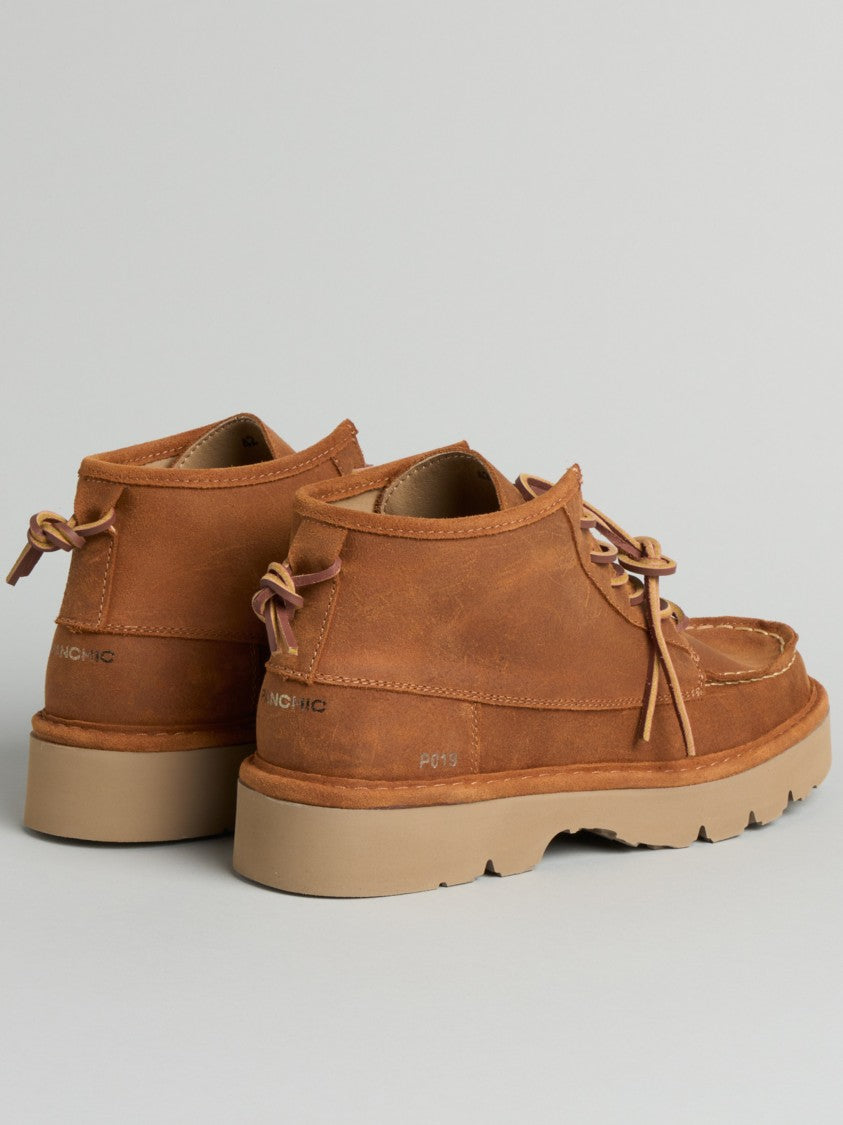 Panchic Mid-Top Suede Footwear With Moccasin Toe And Lace-Up Closure