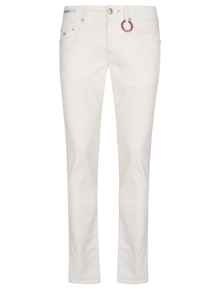Tramarossa Slim-Fit Tailored White Denim With Distinctive Red Leather Label