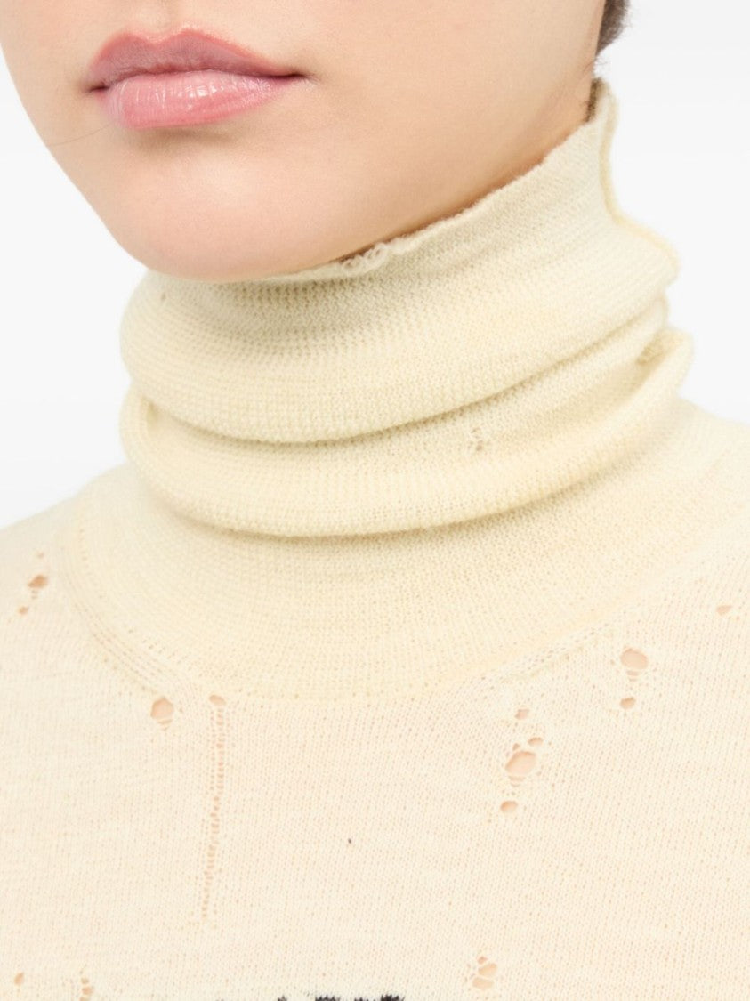 Mm6 By Maison Margiela Distressed Turtleneck Sweater With Numeric Logo