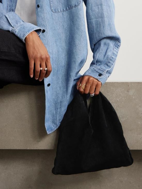 The Row Triangular Black Calf Leather Tote