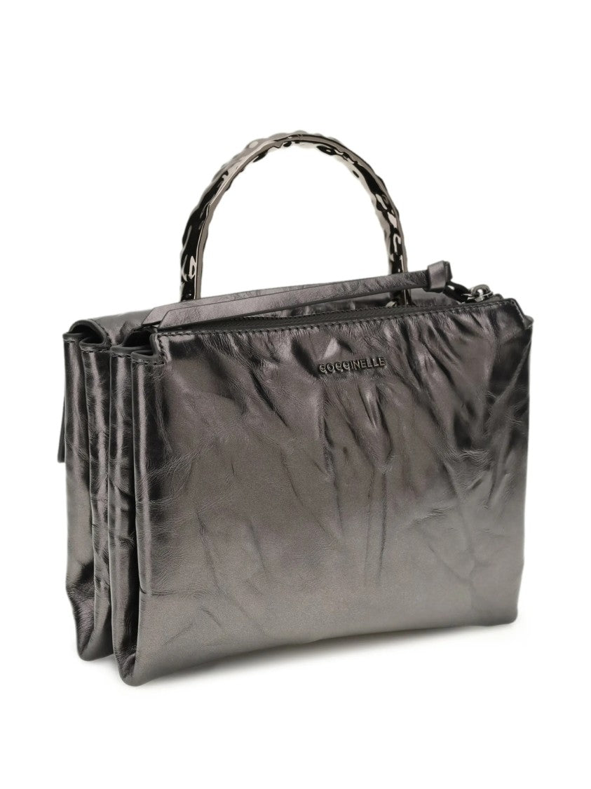 Coccinelle Grey Glossy Crinkled Texture Handbag