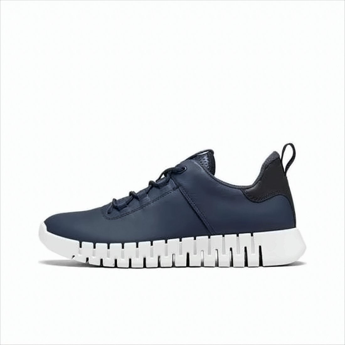 Ecco Navy Leather Sneakers With Contrast Sole