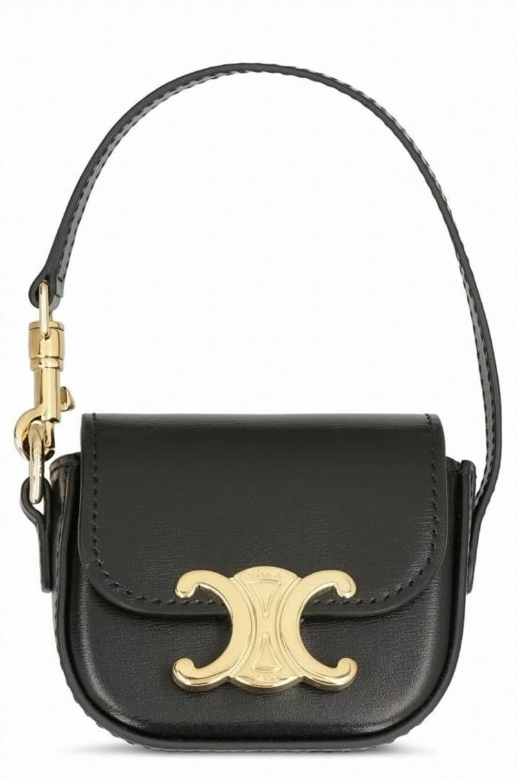 Celine Structured Calf Leather Clutch With Gold-Tone Clasp