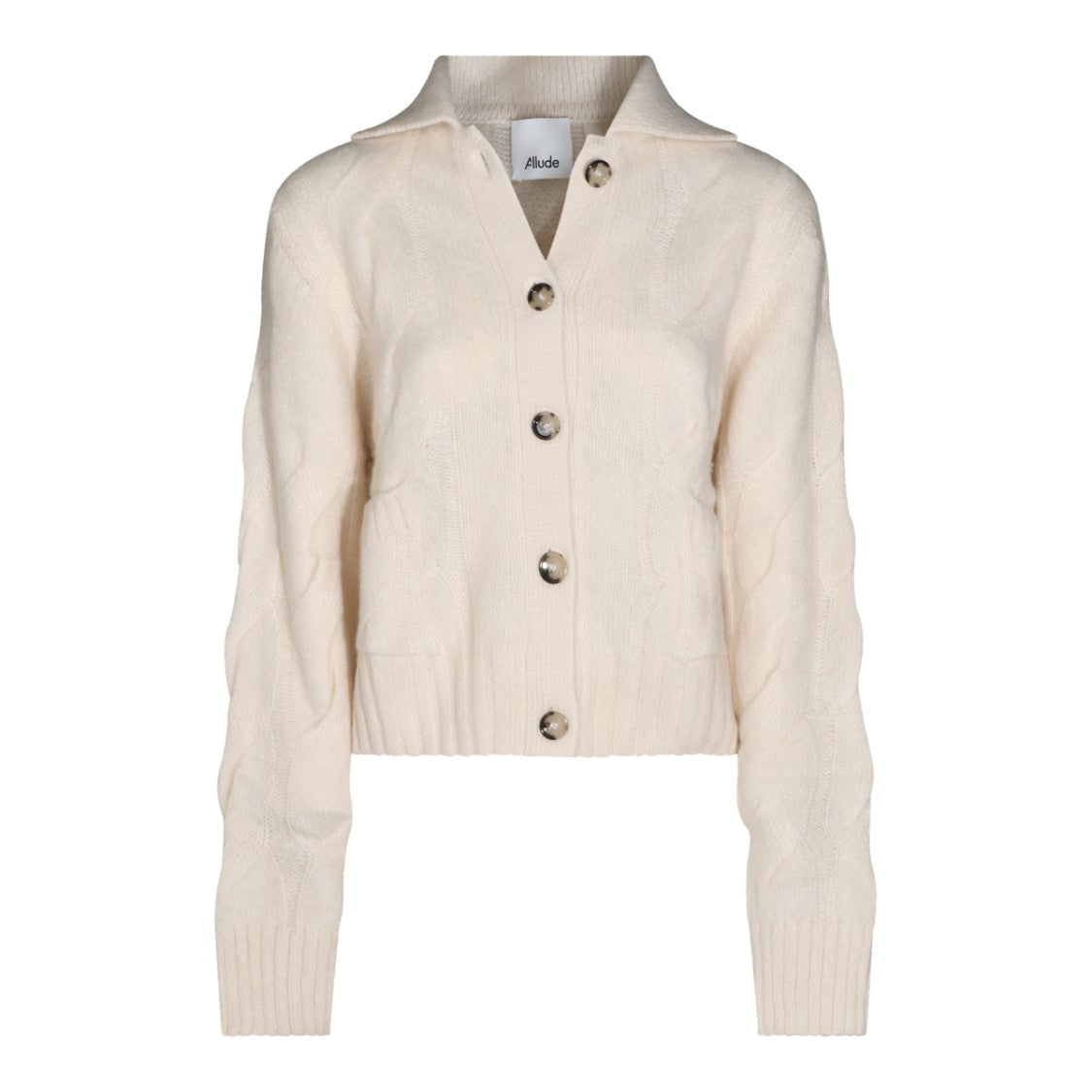 Allude Cropped Cable Pattern Button Knit Cardigan