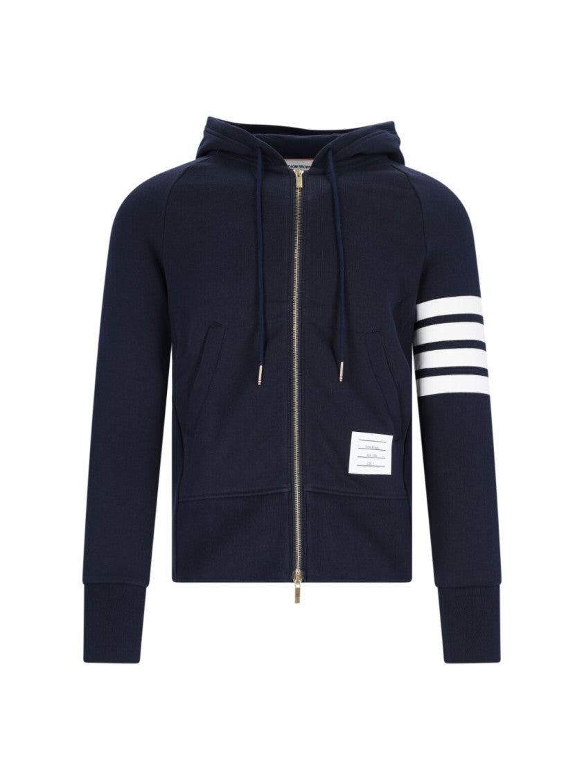 Thom Browne Navy Zip-Up Hoodie With '4-Bar' Detailing And Contrast Elements