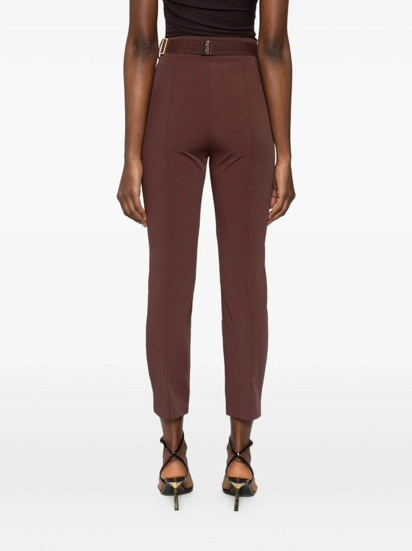 Elisabetta Franchi Cropped Tailored High Waist Belted Pants