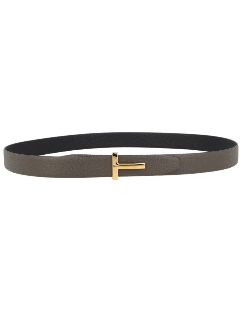 Tom Ford T Icon Textured Calf Leather T Buckle Belt