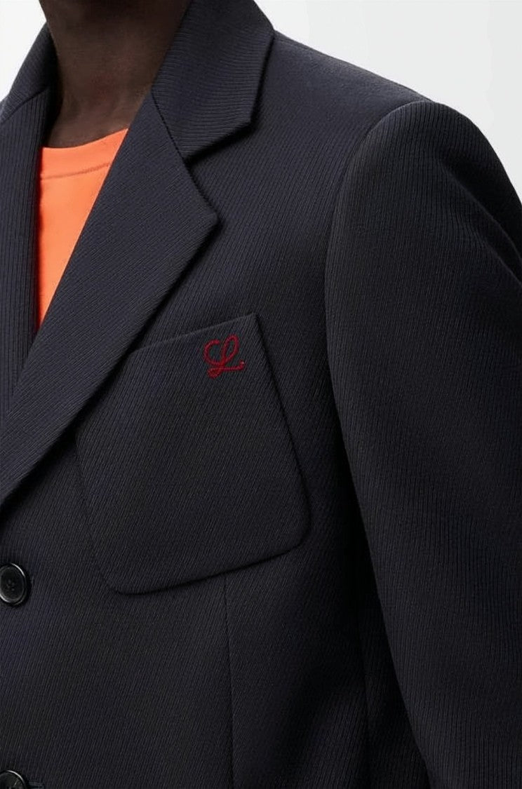 Loewe Textured Wool Blend Jacket With Leather Collar