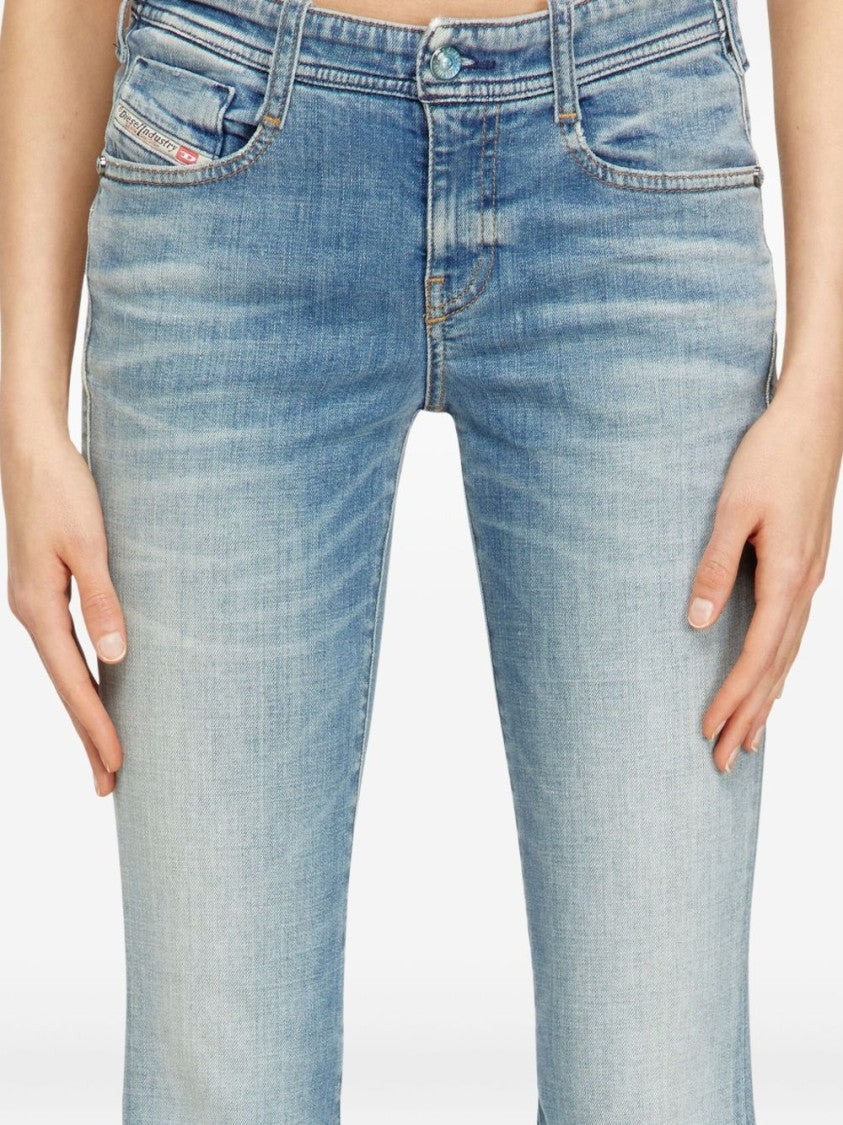 Diesel Flared Blue Denim Jeans With Mid-Rise Waist