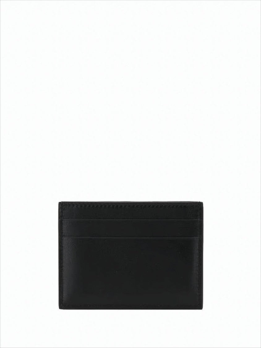 Balenciaga Sleek Black Lambskin Leather Card Wallet With Bold Logo