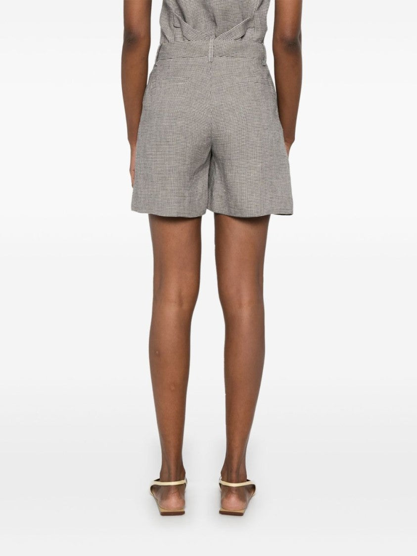Parosh Checked Linen Bambu Shorts With Belt Loops