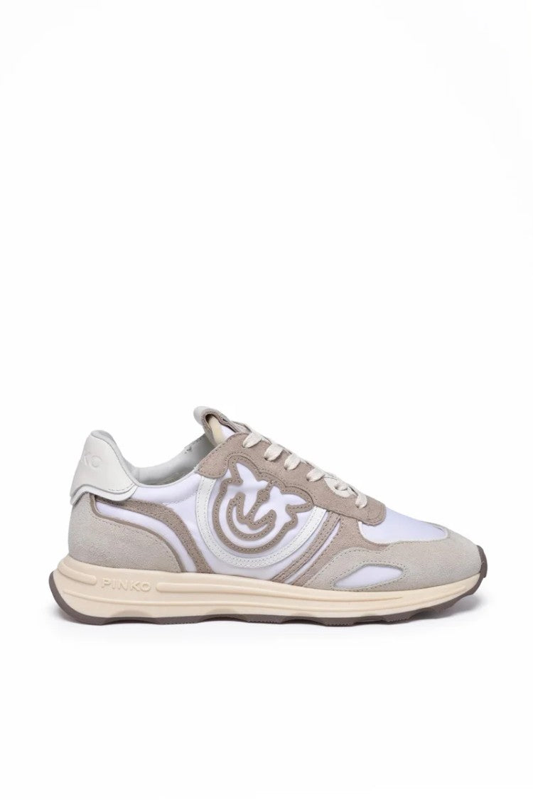 Pinko Cow Leather Fiber Sneakers - White/Beige