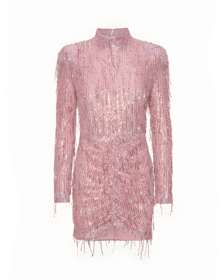 Rotate Mini Dress With Sequins And Fringe – Pink