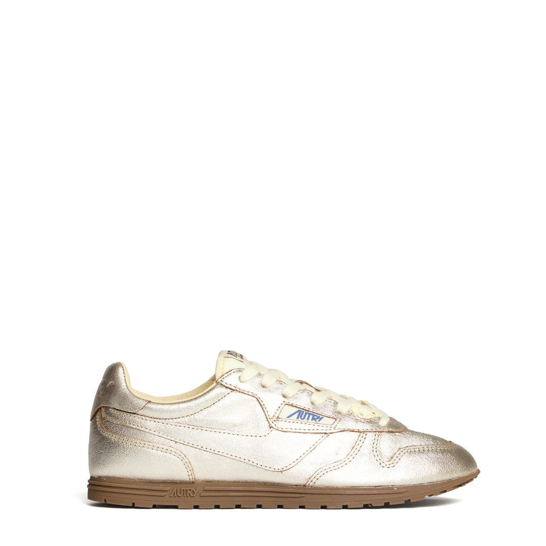 Autry Sneakers Windspin Low In Pelle Laminata Platino, Ivory