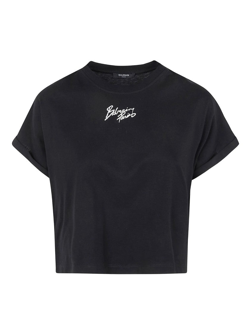 Balmain Cropped Black Boxy Silhouette T-Shirt