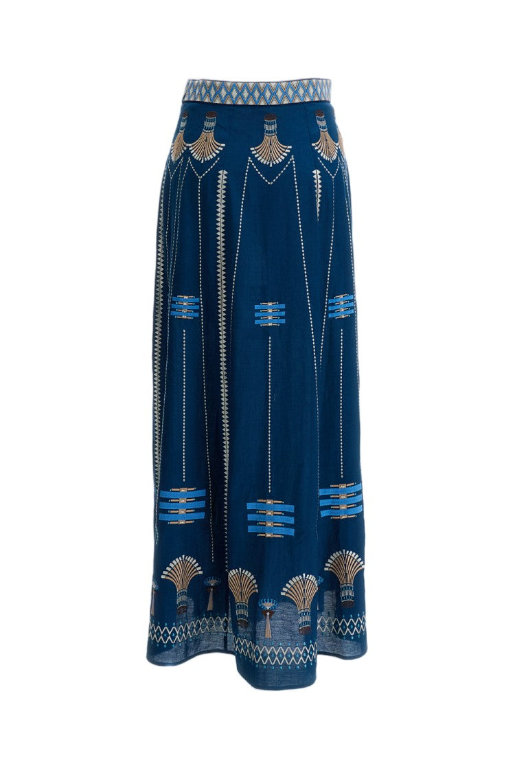Emporio Sirenuse Embroidered Linen-Cotton Long Skirt