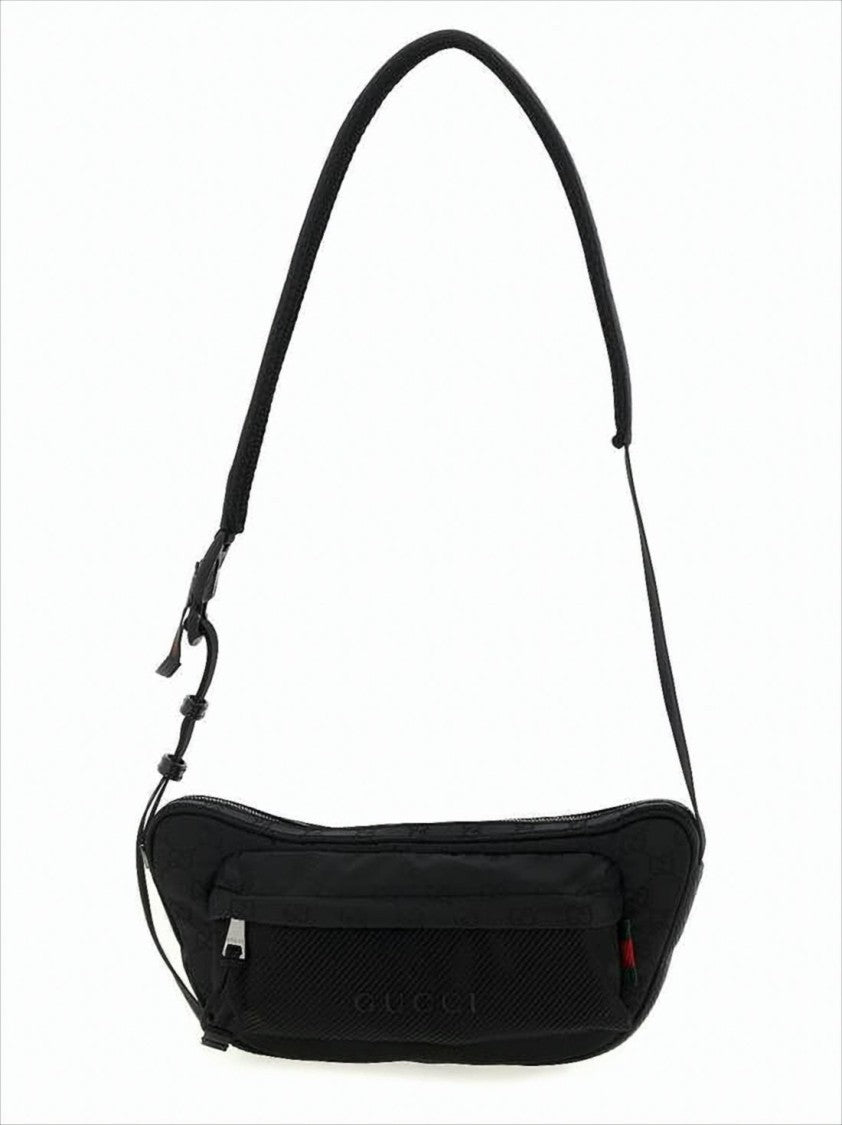 Gucci Black Nylon Shoulder Bag With Embossed Pattern