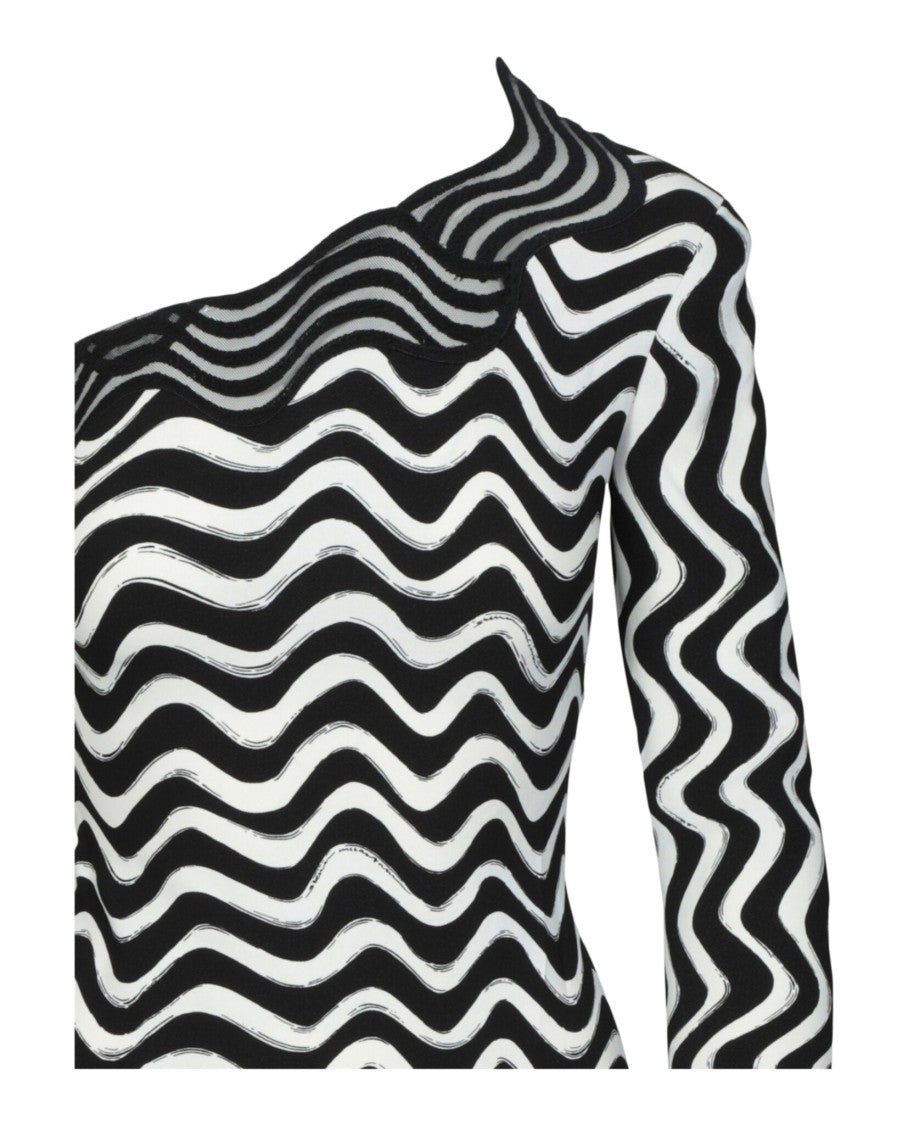 Stella Mccartney Wave-Print One-Shoulder Mini Dress