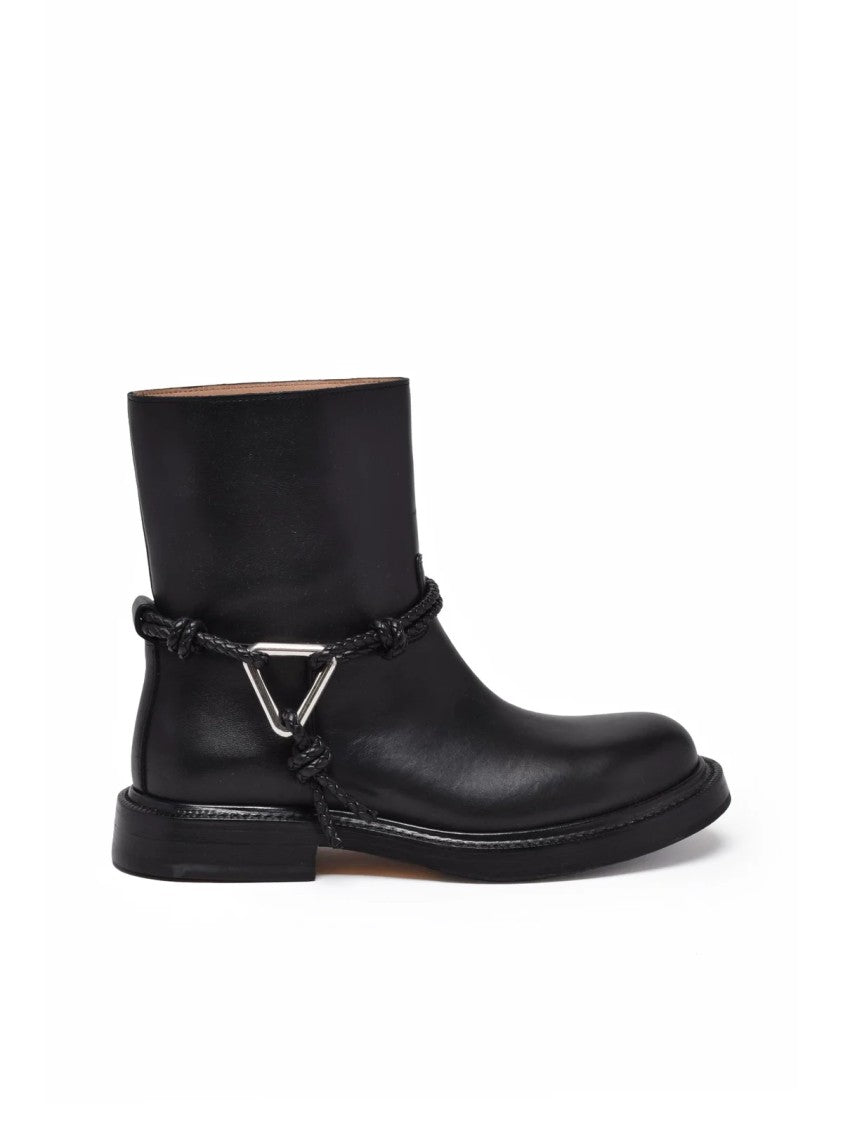 Bottega Veneta Black James Braided Strap Leather Ankle Boots