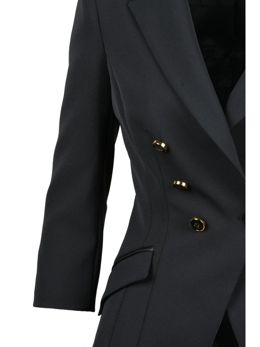 Elisabetta Franchi Black Tailored Stretch Polyester-Blend Fitted Jacket