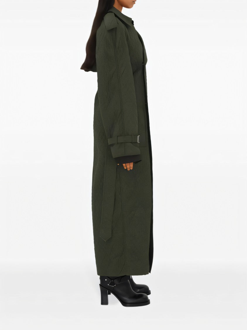 Burberry Quilted Green Long Coat With Belted Waist