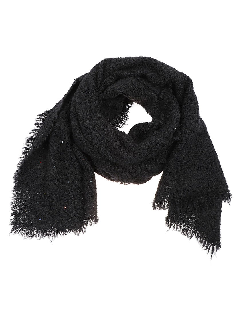 Faliero Sarti Bouclé Wool And Cashmere Blend Scarf With Multicolored Sequins
