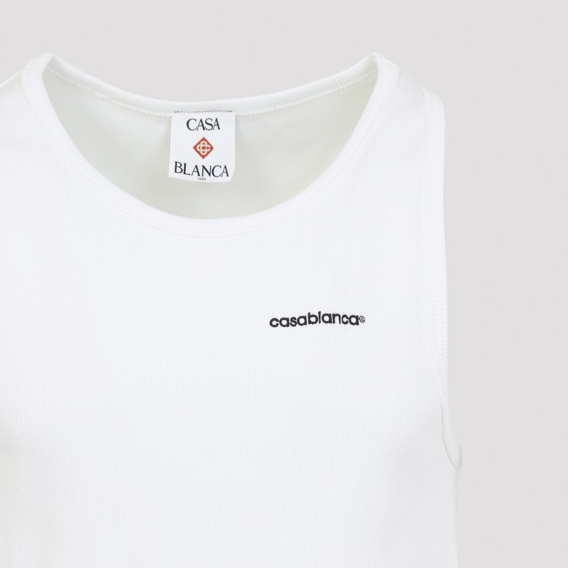 Casablanca Ribbed White Cotton Tank Top