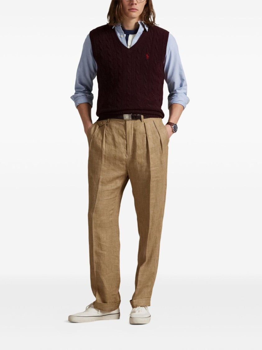 Polo Ralph Lauren Bordeaux Cable-Knit Vest With V-Neckline