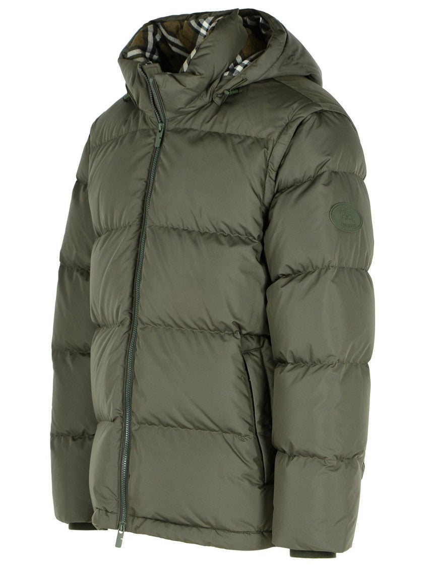 Burberry Bideford' Green Polyester Down Jacket With Detachable Sleeves