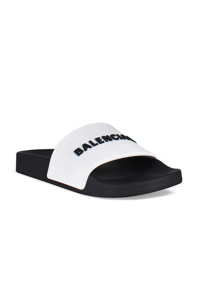 Balenciaga Monochrome Rubber Slides With Bold Logo Detail