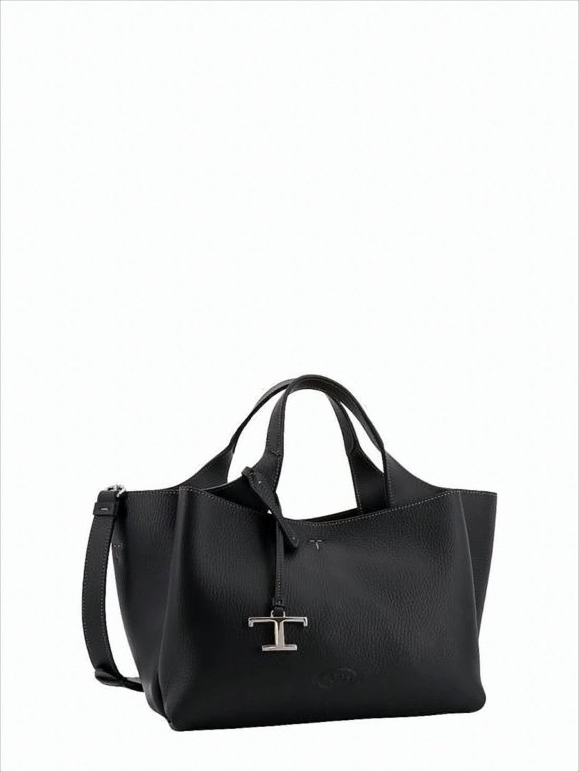 Tod's Textured Calf Leather Tote Bag With Metallic Charm