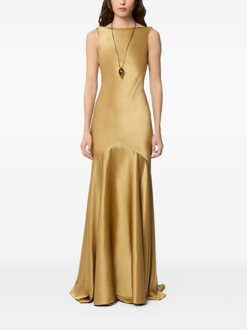 Nina Ricci Bateau Neckline Floor-Length Golden Evening Dress