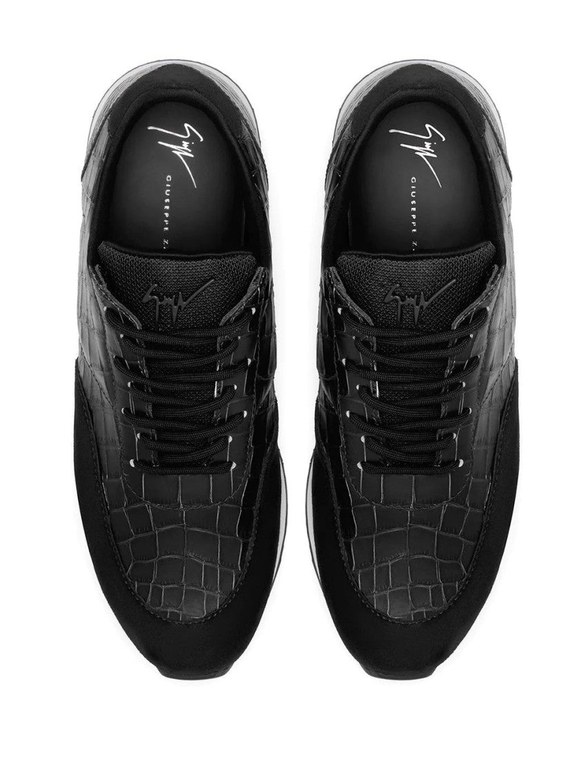 Giuseppe Zanotti Black Jimy Textured Suede Accents Leather Sneakers