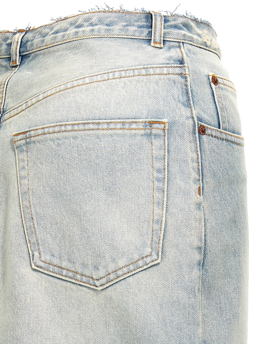 Mm6 By Maison Margiela Long Cotton Denim Skirt With Front