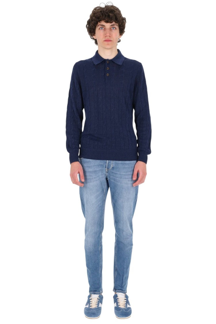 Barba Blue Cable-Knit Linen-Cotton Polo Shirt