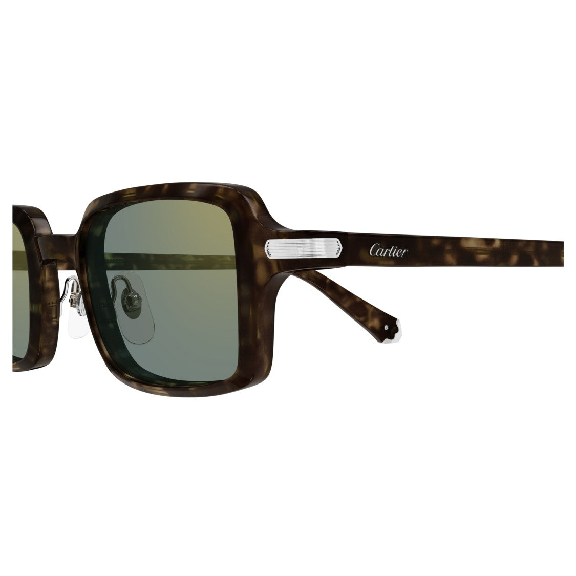 Cartier Rectangular Tortoiseshell Sunglasses With Silver-Tone Accents