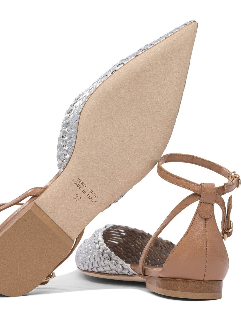 Lella Baldi Woven Metallic Pointed Toe Ballerinas