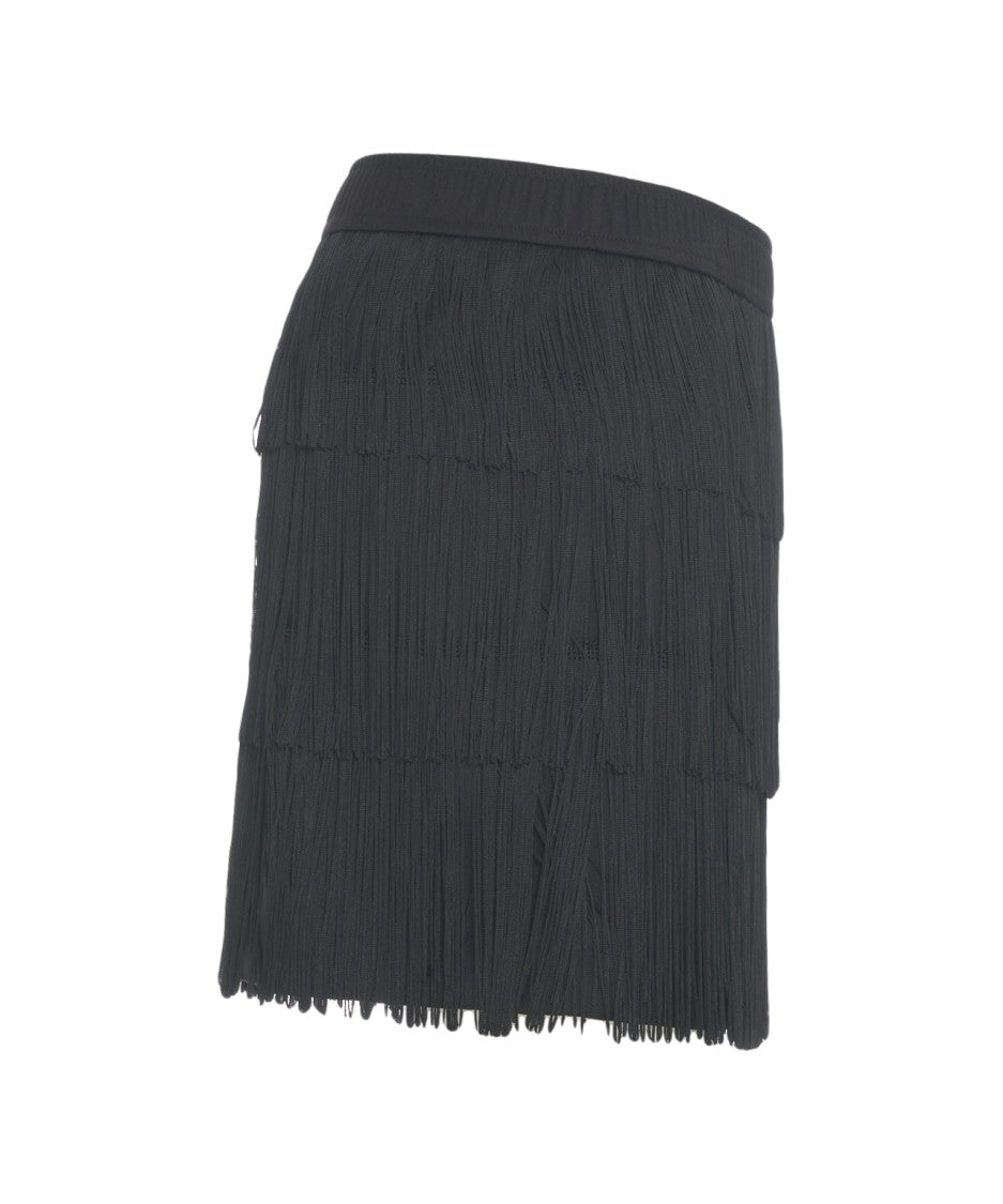 8Pm Layered Fringe Black Mini Skirt With Elastic Waistband