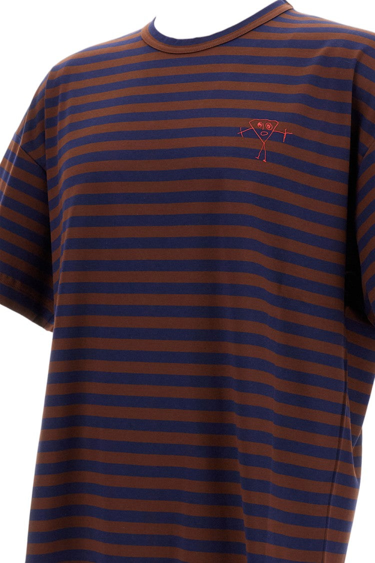 Plan C Striped Crew-Neck Cotton T-Shirt With Embroidered Detail