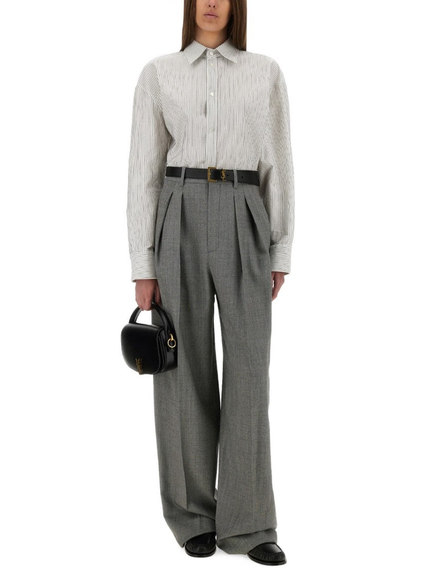 Saint Laurent Wide-Leg Pants In Wool Chiné