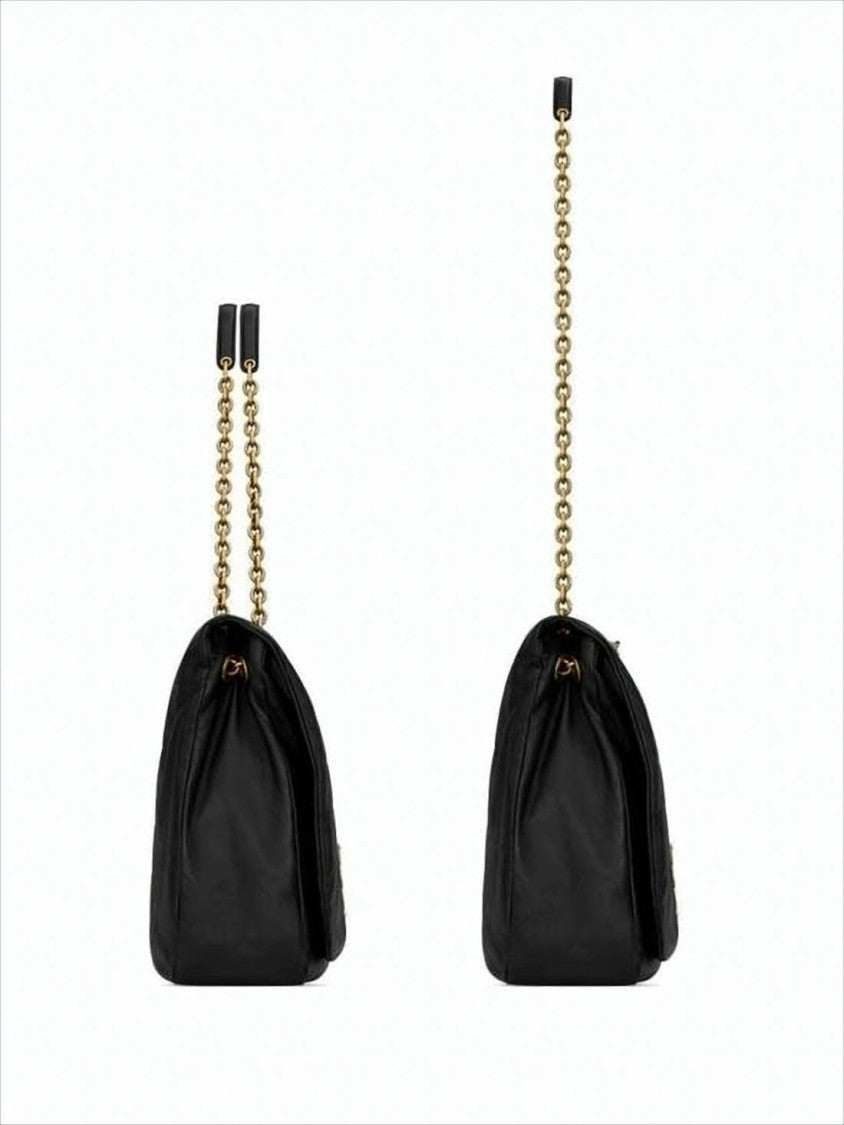 Saint Laurent Rectangular Black Lambskin Shoulder Bag With Logo Emblem