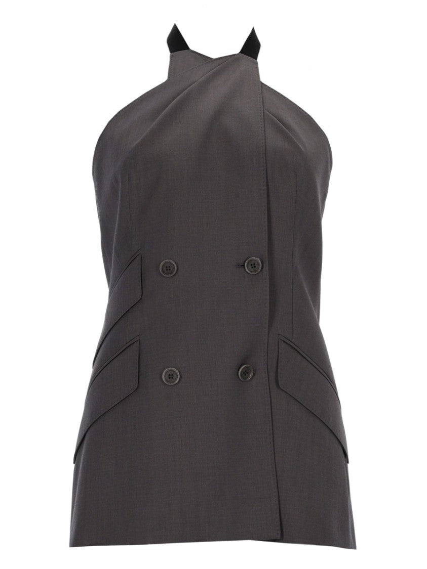 Max Mara Halter Neckline Flap Pocket Wool Top