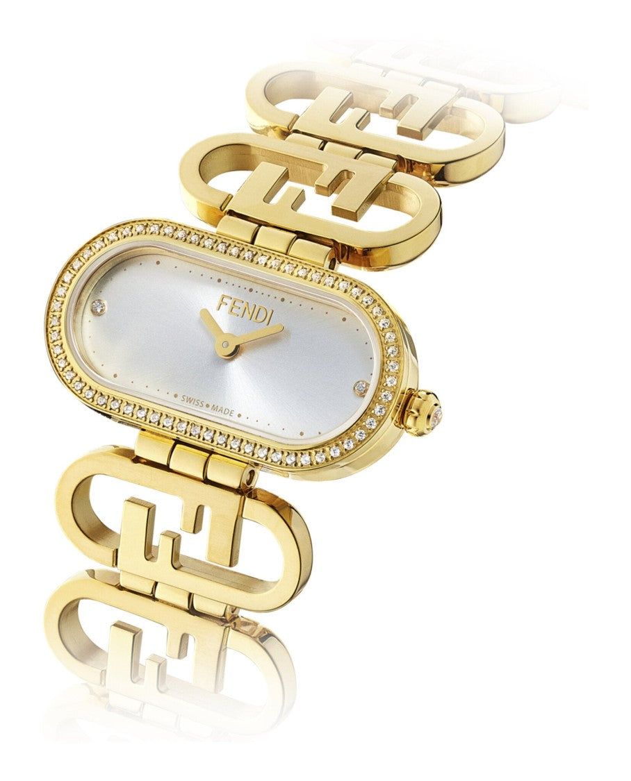 Fendi O'lock Diamond Watch With Yellow Gold Bracelet And Sunray Dial