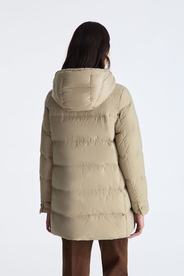 Peuterey Sand Hooded Mid-Length Down Puffer Jacket