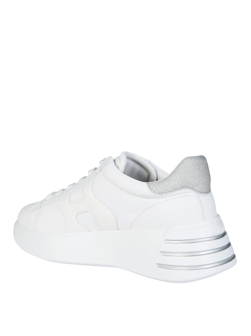 Hogan White Leather Silver Heel Sneakers