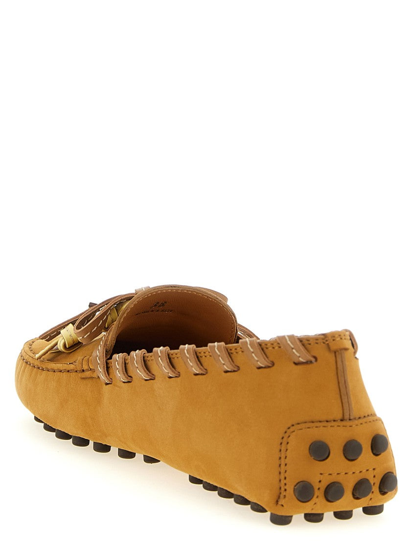 Tod's Nubuck Flats With Woven Leather Detail And Tassels