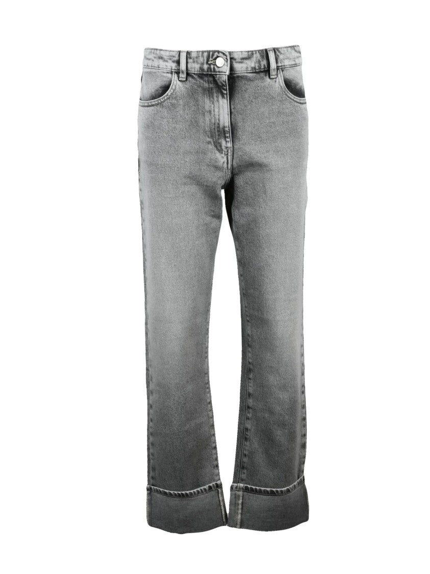 Twinset Actitude Grey Cotton-Blend Straight-Leg Jeans