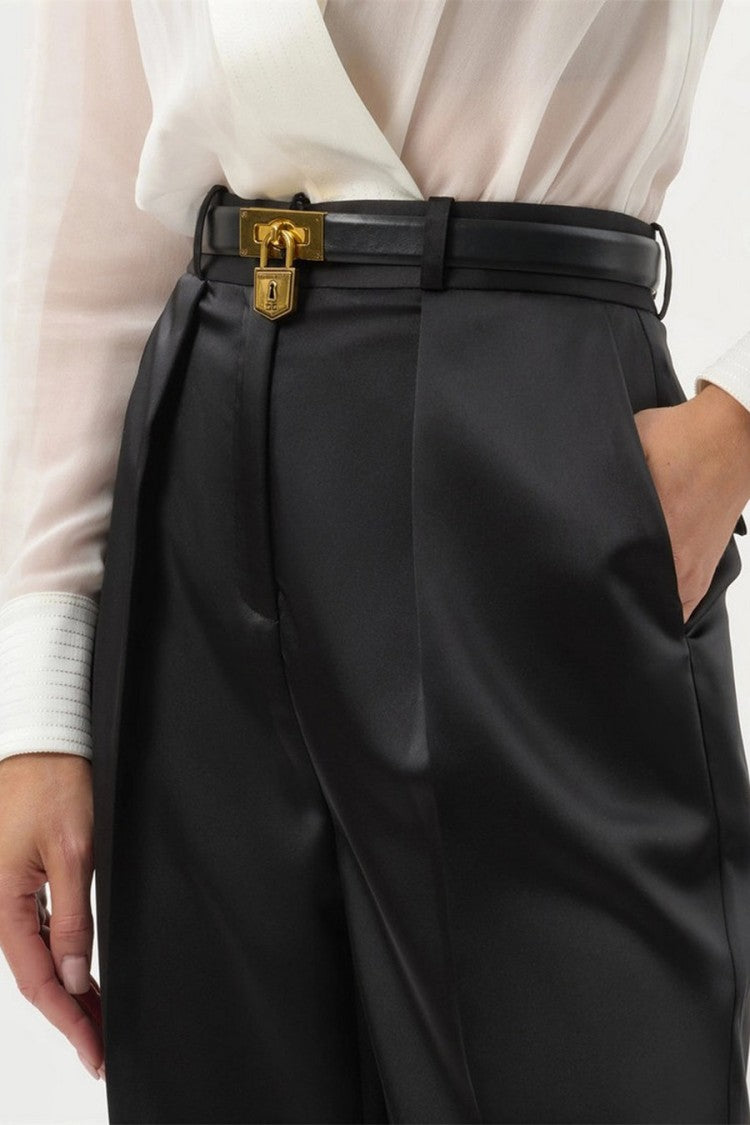 Elisabetta Franchi Black Leather Padlock-Buckle Belt
